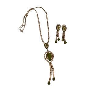 Green & Gold Dangle Indian Style Necklace Set